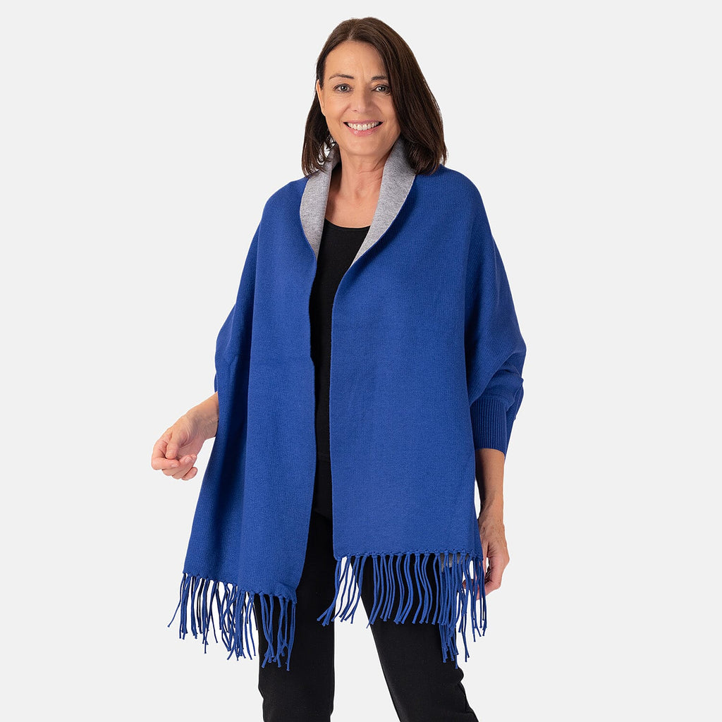 Kris Ana Wrap with Tassels - Cobalt Blue & Grey