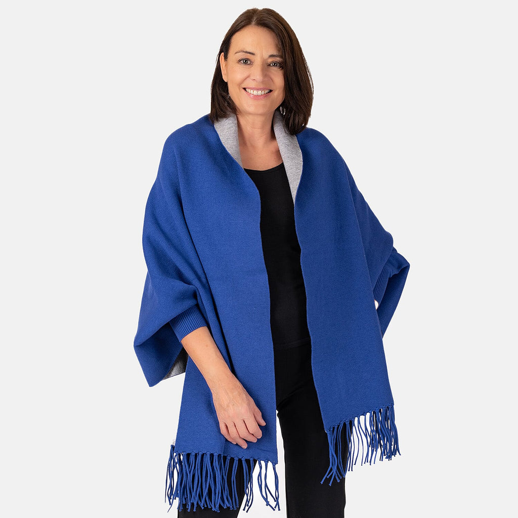 Kris Ana Wrap with Tassels - Cobalt Blue & Grey