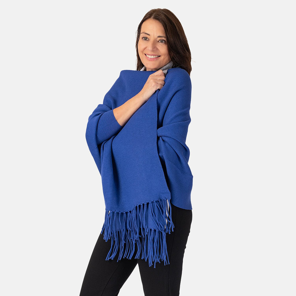 Kris Ana Wrap with Tassels - Cobalt Blue & Grey