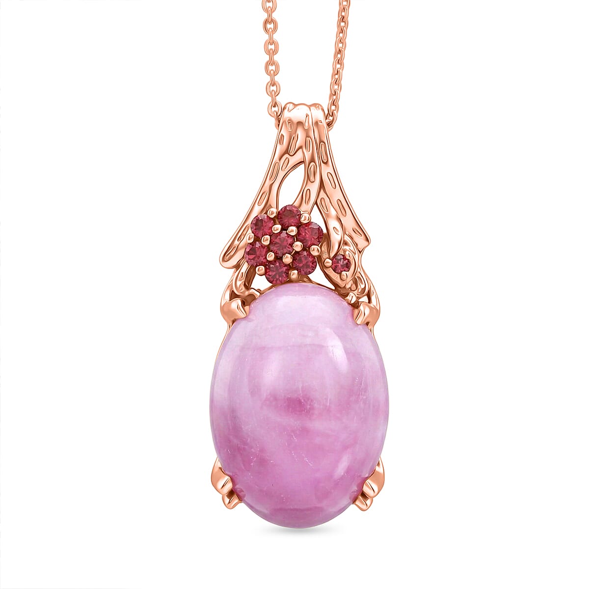 D'Joy Natural Kunzite &amp; Orissa Rose Garnet Solitaire Drop Pendant with Chain (Size 20) in Rose Gold Plated Sterling Silver 15.67 Ct. 4453998 0