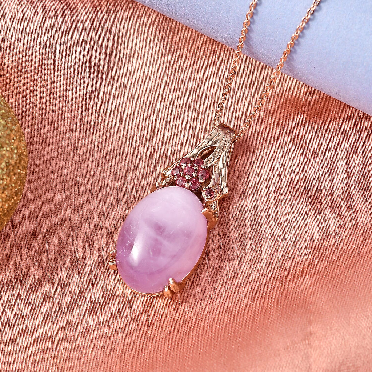 D'Joy Natural Kunzite &amp; Orissa Rose Garnet Solitaire Drop Pendant with Chain (Size 20) in Rose Gold Plated Sterling Silver 15.67 Ct. 4453998 3