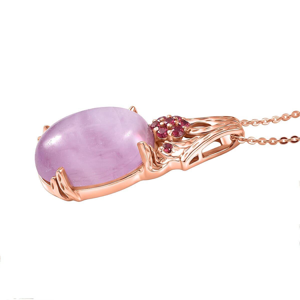 D'Joy Natural Kunzite &amp; Orissa Rose Garnet Solitaire Drop Pendant with Chain (Size 20) in Rose Gold Plated Sterling Silver 15.67 Ct. 4453998 4