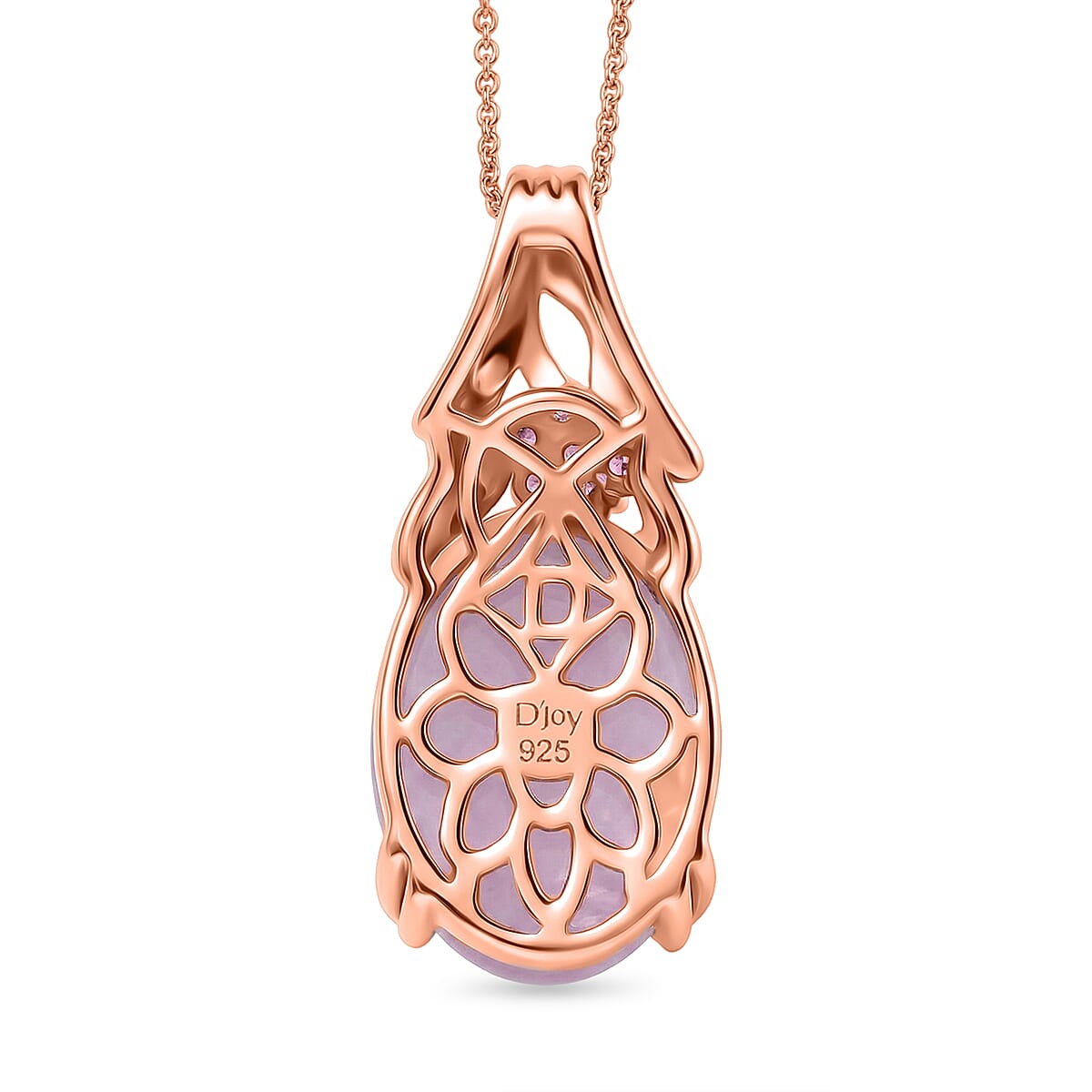 D'Joy Natural Kunzite &amp; Orissa Rose Garnet Solitaire Drop Pendant with Chain (Size 20) in Rose Gold Plated Sterling Silver 15.67 Ct. 4453998 5