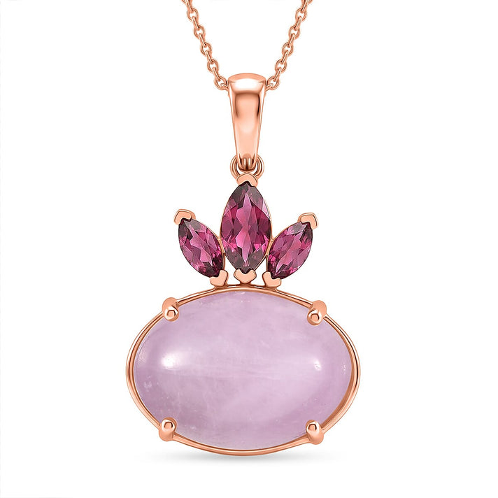 D'Joy Natural Kunzite &amp; Orissa Rose Garnet Drop Pendant with Chain(Size 20) in Rose Gold Plated Sterling Silver 16.58 Ct. 4453851 1
