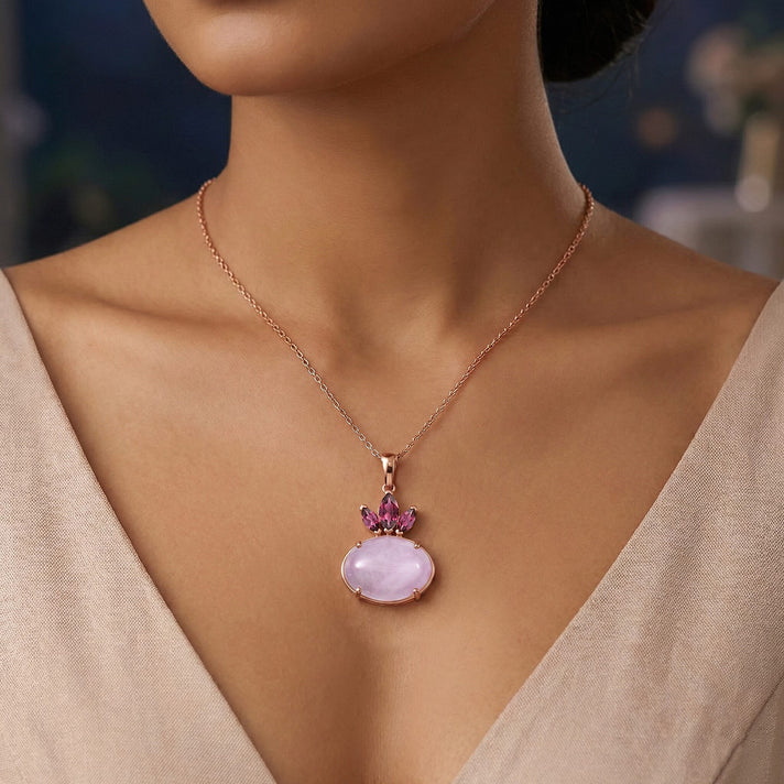 D'Joy Natural Kunzite &amp; Orissa Rose Garnet Drop Pendant with Chain(Size 20) in Rose Gold Plated Sterling Silver 16.58 Ct. 4453851 2