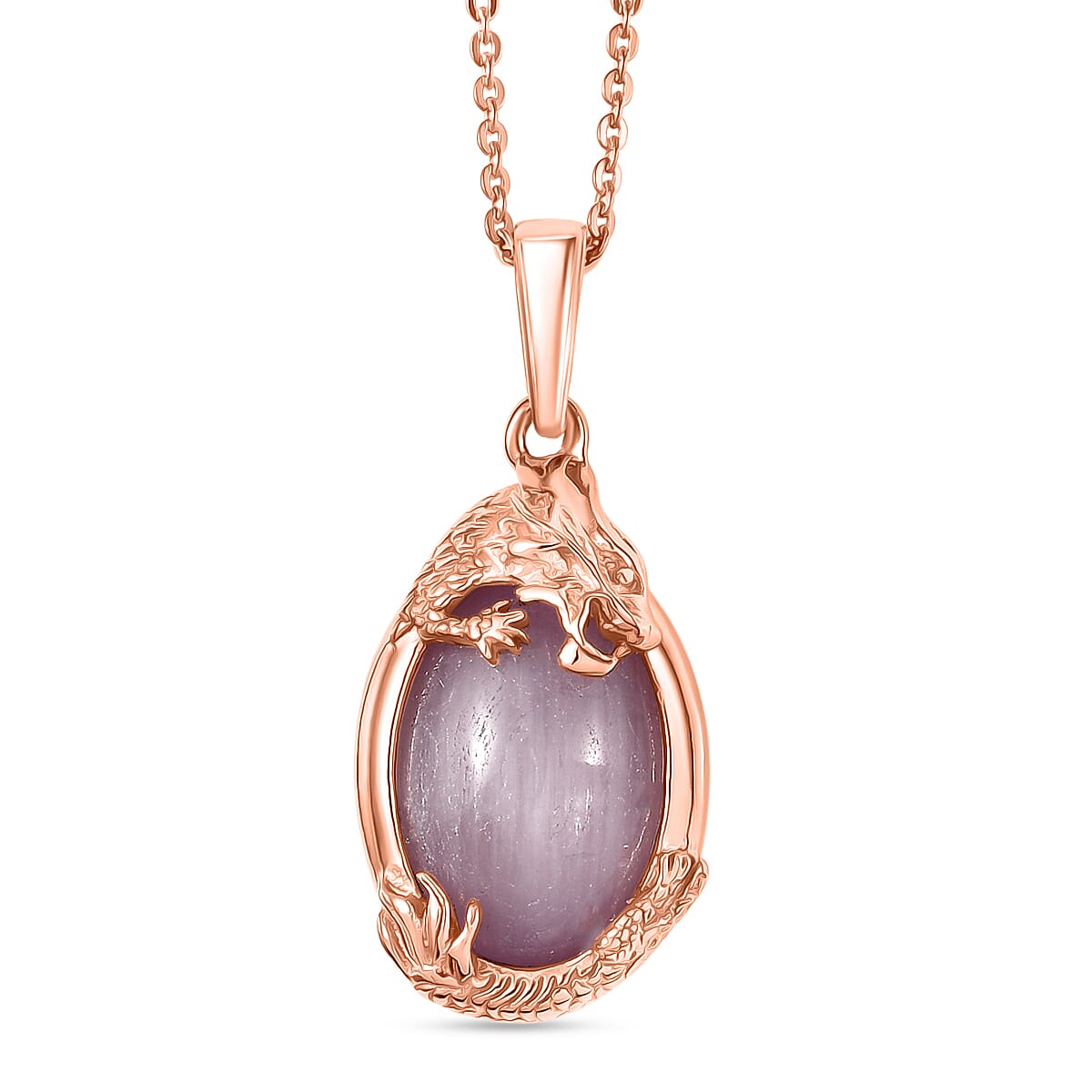 D'Joy Natural Kunzite Oval Cut Solitaire Drop Pendant with Chain (Size 20) in Rose Gold Plated Sterling Silver 6.67 Ct. V32514018 0