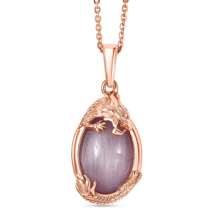 D'Joy Natural Kunzite Oval Cut Solitaire Drop Pendant with Chain (Size 20) in Rose Gold Plated Sterling Silver 6.67 Ct. 4453954 1