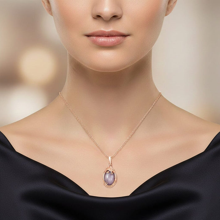 D'Joy Natural Kunzite Oval Cut Solitaire Drop Pendant with Chain (Size 20) in Rose Gold Plated Sterling Silver 6.67 Ct. 4453954 2