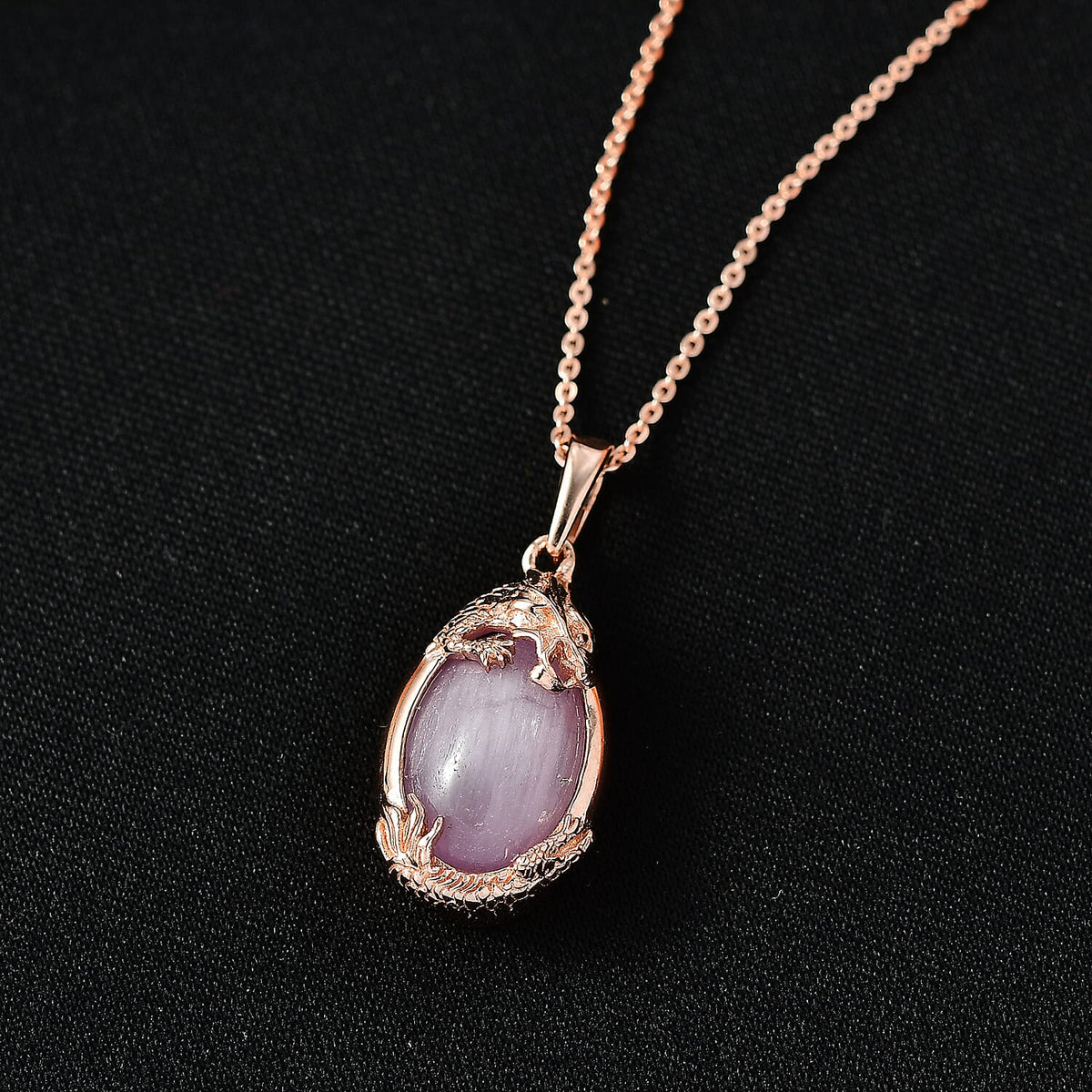 D'Joy Natural Kunzite Oval Cut Solitaire Drop Pendant with Chain (Size 20) in Rose Gold Plated Sterling Silver 6.67 Ct. V32514018 3