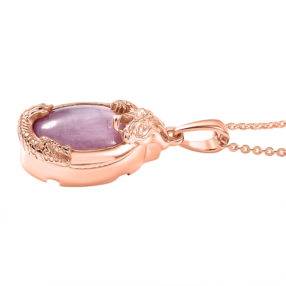 D'Joy Natural Kunzite Oval Cut Solitaire Drop Pendant with Chain (Size 20) in Rose Gold Plated Sterling Silver 6.67 Ct. V32514018 4