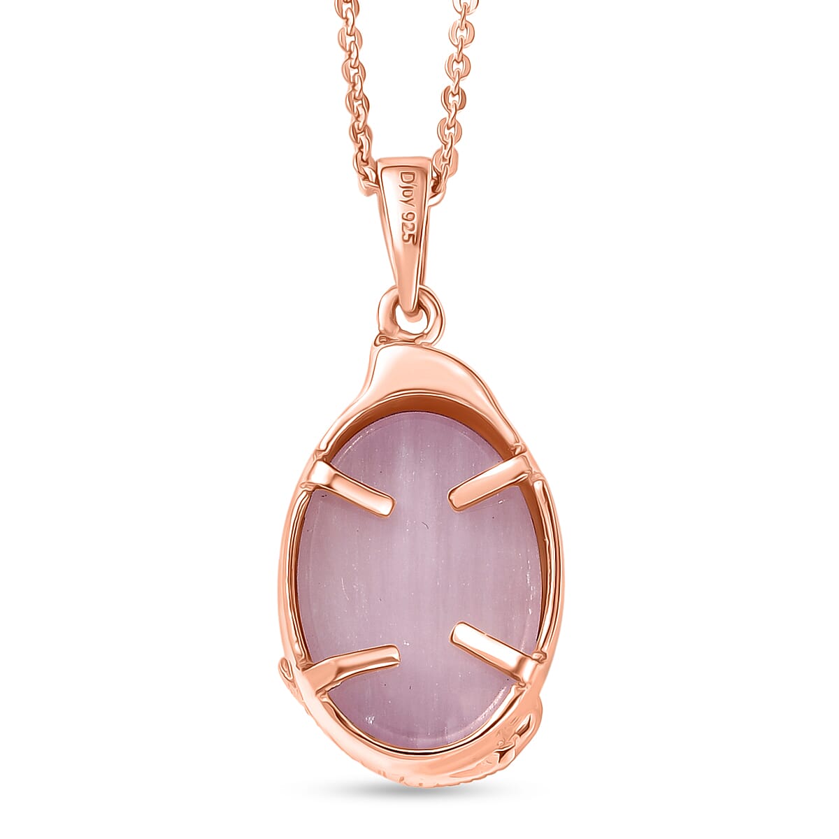 D'Joy Natural Kunzite Oval Cut Solitaire Drop Pendant with Chain (Size 20) in Rose Gold Plated Sterling Silver 6.67 Ct. V32514018 5