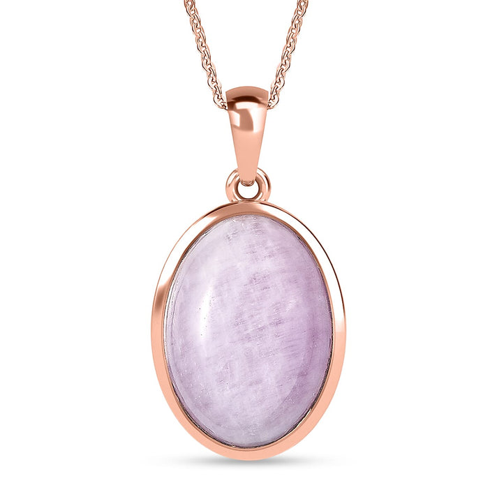 D'Joy Natural Kunzite Oval Cut Solitaire Drop Pendant with Chain (Size 20) in Rose Gold Plated Sterling Silver 15.38 Ct 4453849 1