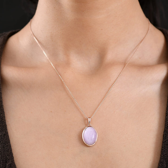 D'Joy Natural Kunzite Oval Cut Solitaire Drop Pendant with Chain (Size 20) in Rose Gold Plated Sterling Silver 15.38 Ct 4453849 2