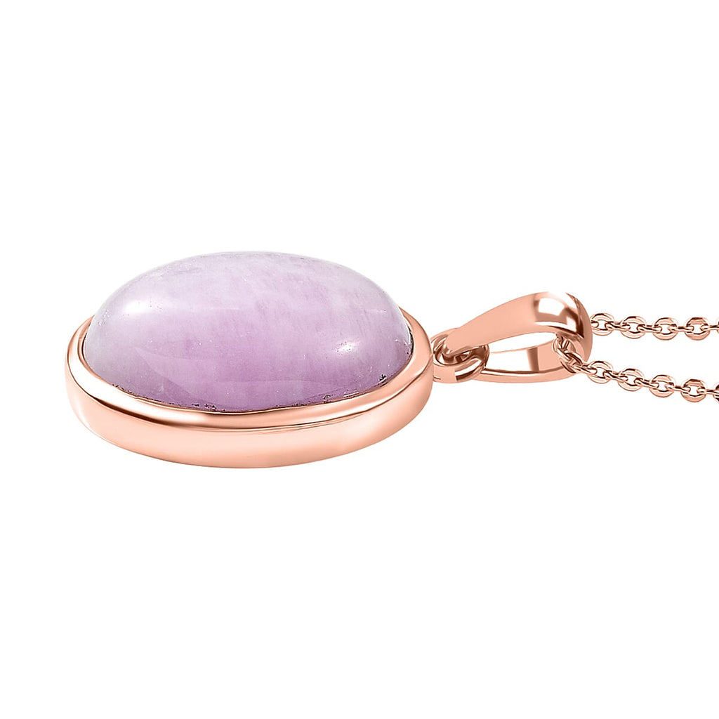 D'Joy Natural Kunzite Oval Cut Solitaire Pendant with Chain (Size 20) in Rose Gold Plated Sterling Silver 15.38 Ct