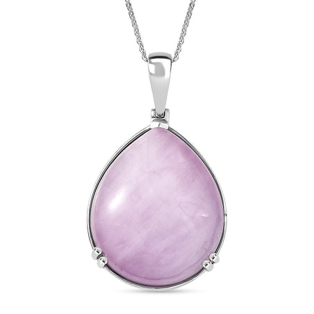 Rare Size Natural Kunzite Pear Cut Solitaire Pendant with Chain (Size 20) in Rhodium Overlay Sterling Silver 54.15 Ct. 4453847 1