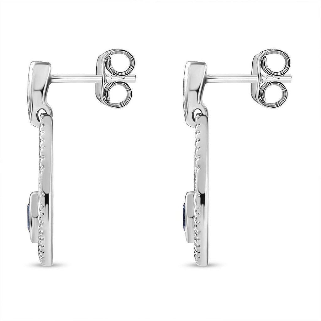 Natural Himalayan Kyanite Dangle Solitaire Earrings in Platinum Overlay Sterling Silver