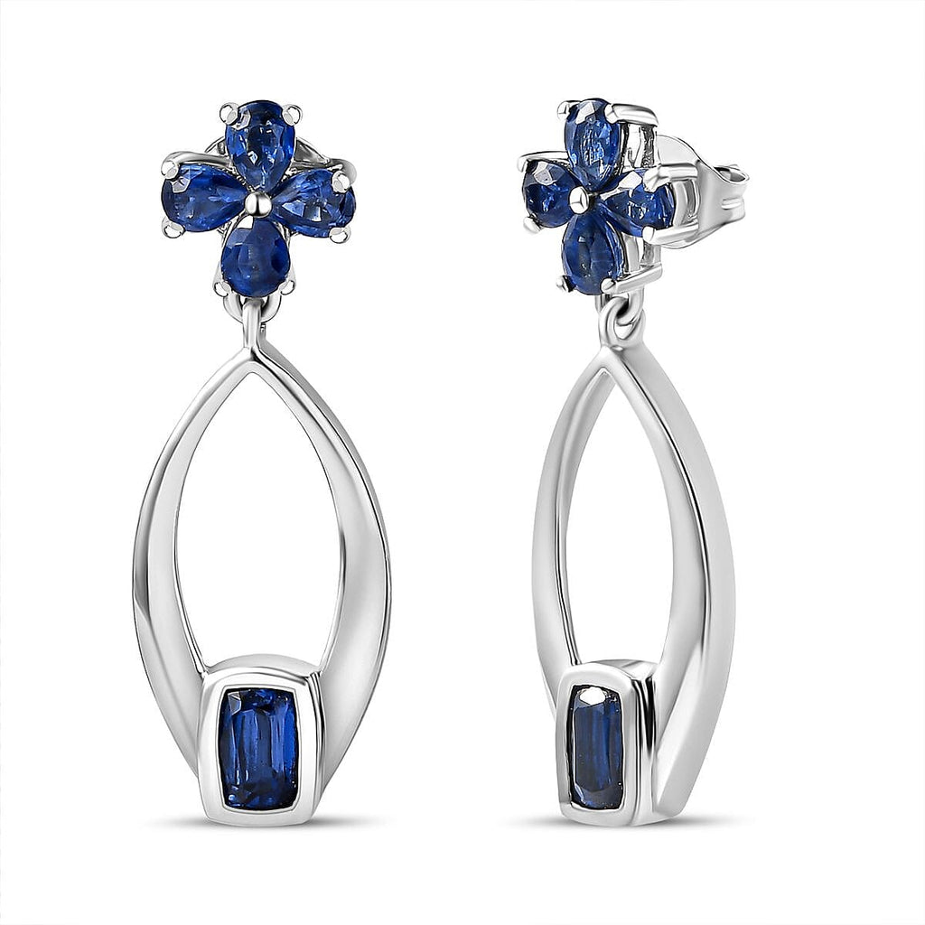 Kyanite Floral Dangle Earrings in Platinum Overlay Sterling Silver 3.17 Ct.