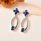 Kyanite Floral Dangle Earrings in Platinum Overlay Sterling Silver 3.17 Ct.