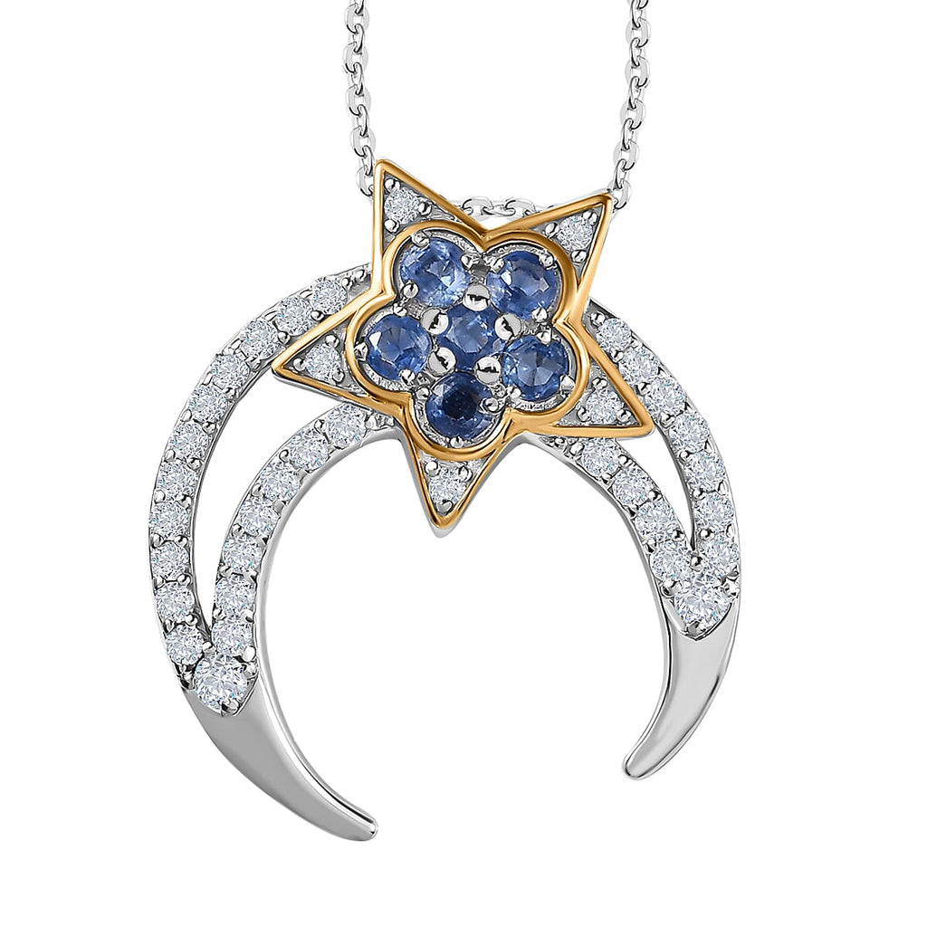 GP Celestial Dream Collection - Kyanite & Moissanite Pendant with Chain (Size 20) in 18K Vermeil YG & Platinum Plated Sterling Silver 2.64 Ct, Silver Wt. 6.68