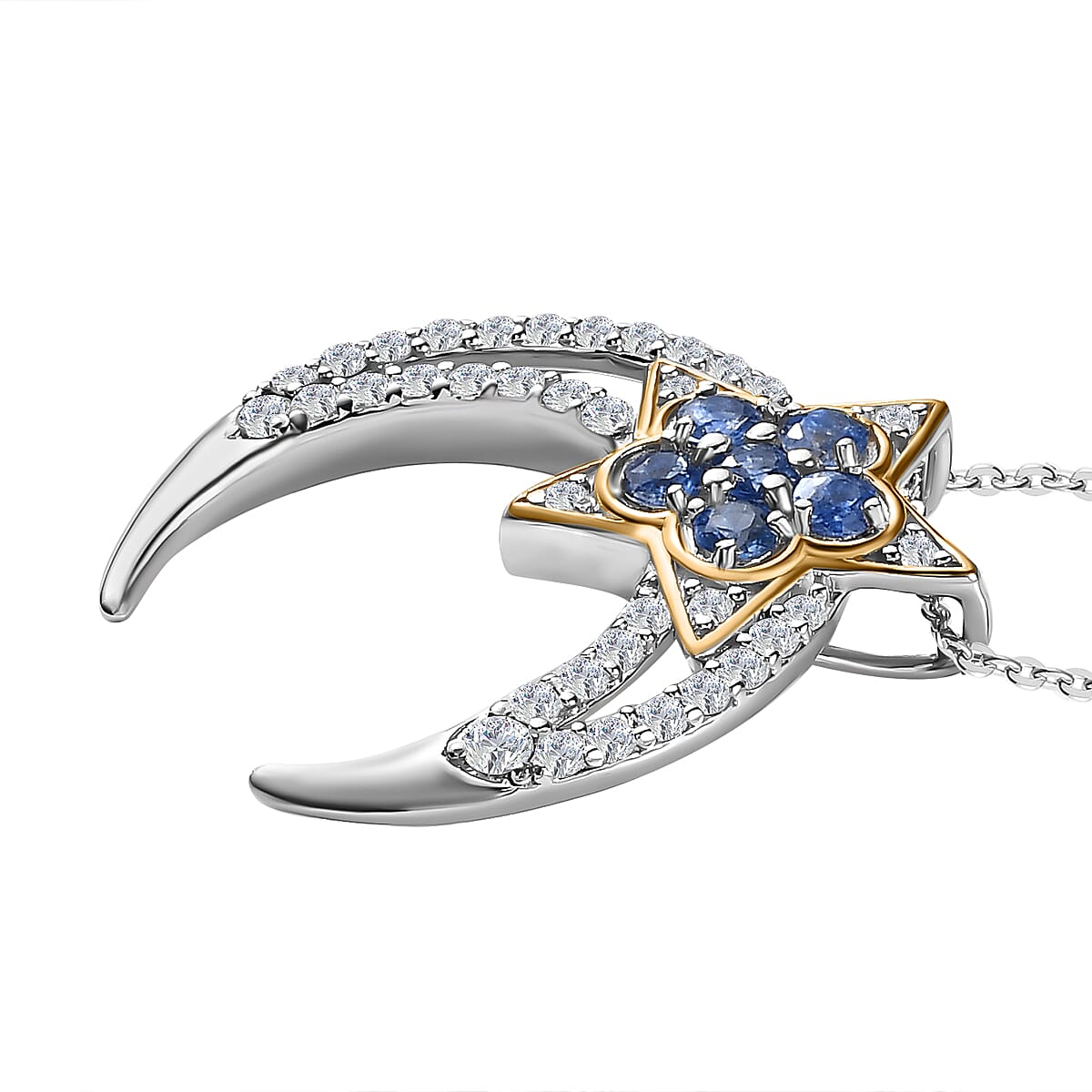 GP Celestial Dream Collection - Kyanite &amp; Moissanite Pendant with Chain (Size 20) in 18K Vermeil YG &amp; Platinum Plated Sterling Silver 2.64 Ct, Silver Wt. 6.68 4229217 3