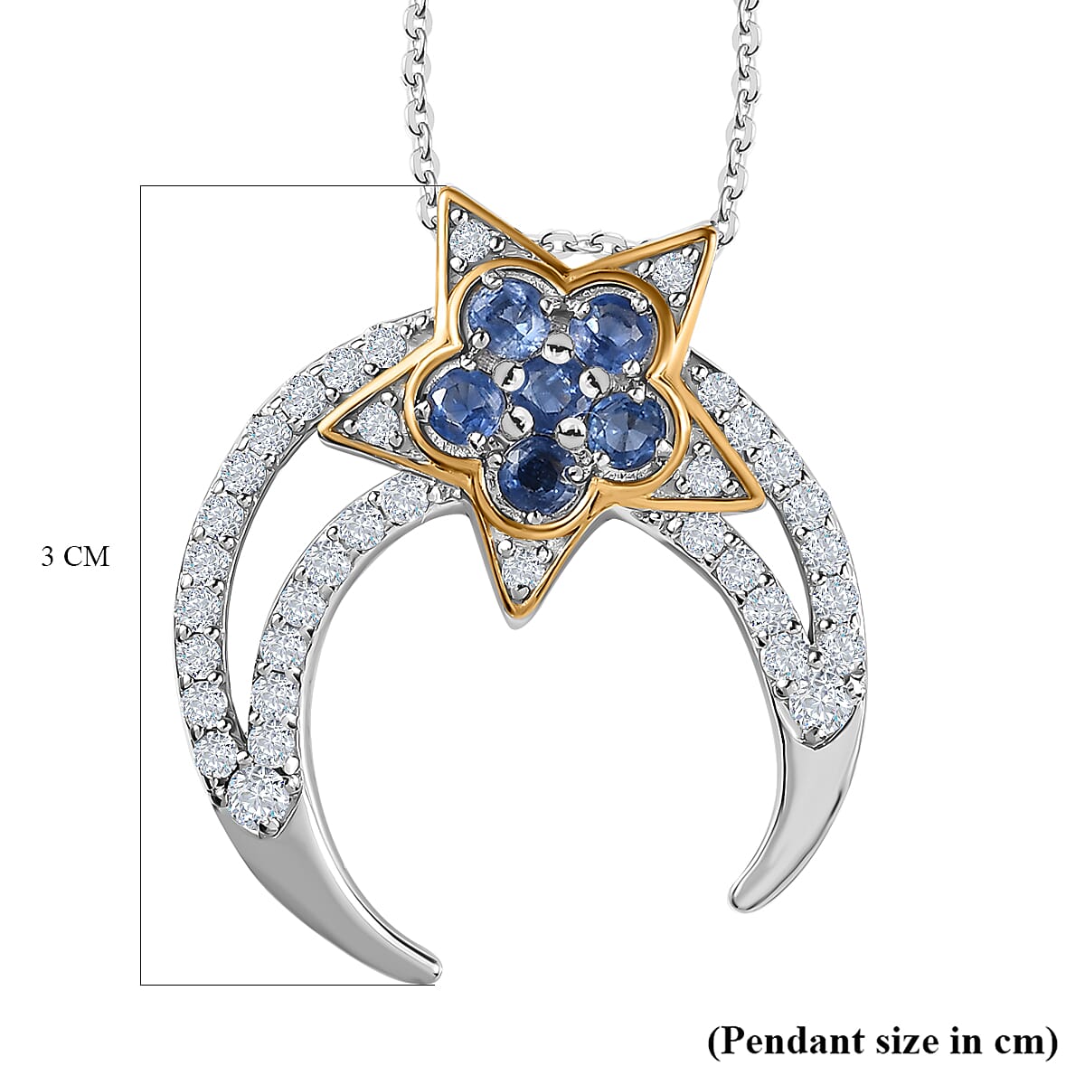 GP Celestial Dream Collection - Kyanite &amp; Moissanite Pendant with Chain (Size 20) in 18K Vermeil YG &amp; Platinum Plated Sterling Silver 2.64 Ct, Silver Wt. 6.68 4229217 5