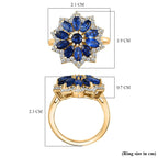 Kyanite & Moissanite Floral Halo Ring in 18K Vermeil Yellow Gold Plated Sterling Silver 2.93 Ct.