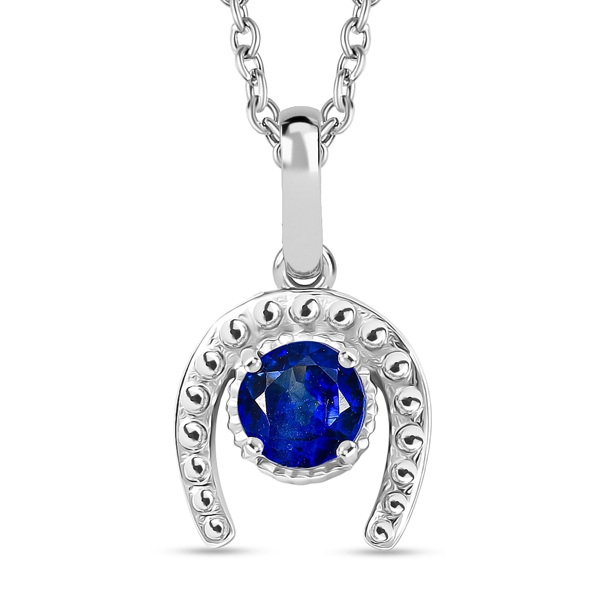 D'Joy AAA Natural Kashmir Kyanite Horseshoe Pendant with Chain (Size 20) in Platinum Overlay Sterling Silver V32537915 0