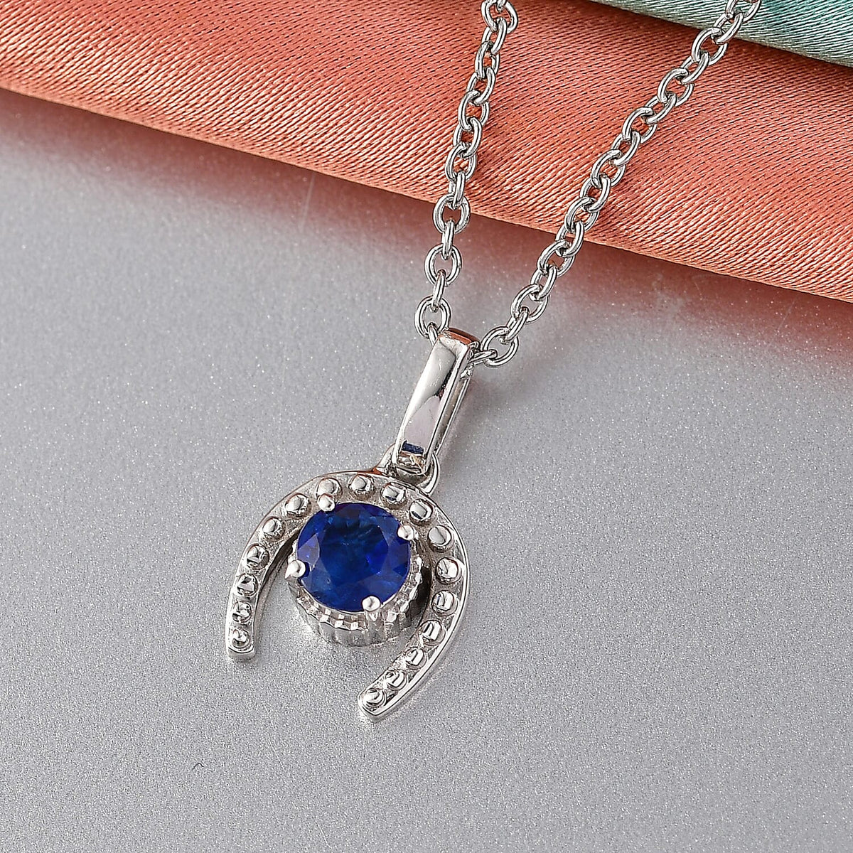 D'Joy AAA Natural Kashmir Kyanite Horseshoe Pendant with Chain (Size 20) in Platinum Overlay Sterling Silver V32537915 3