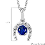 D'Joy AAA Natural Kashmir Kyanite Horseshoe Pendant with Chain (Size 20) in Platinum Overlay Sterling Silver