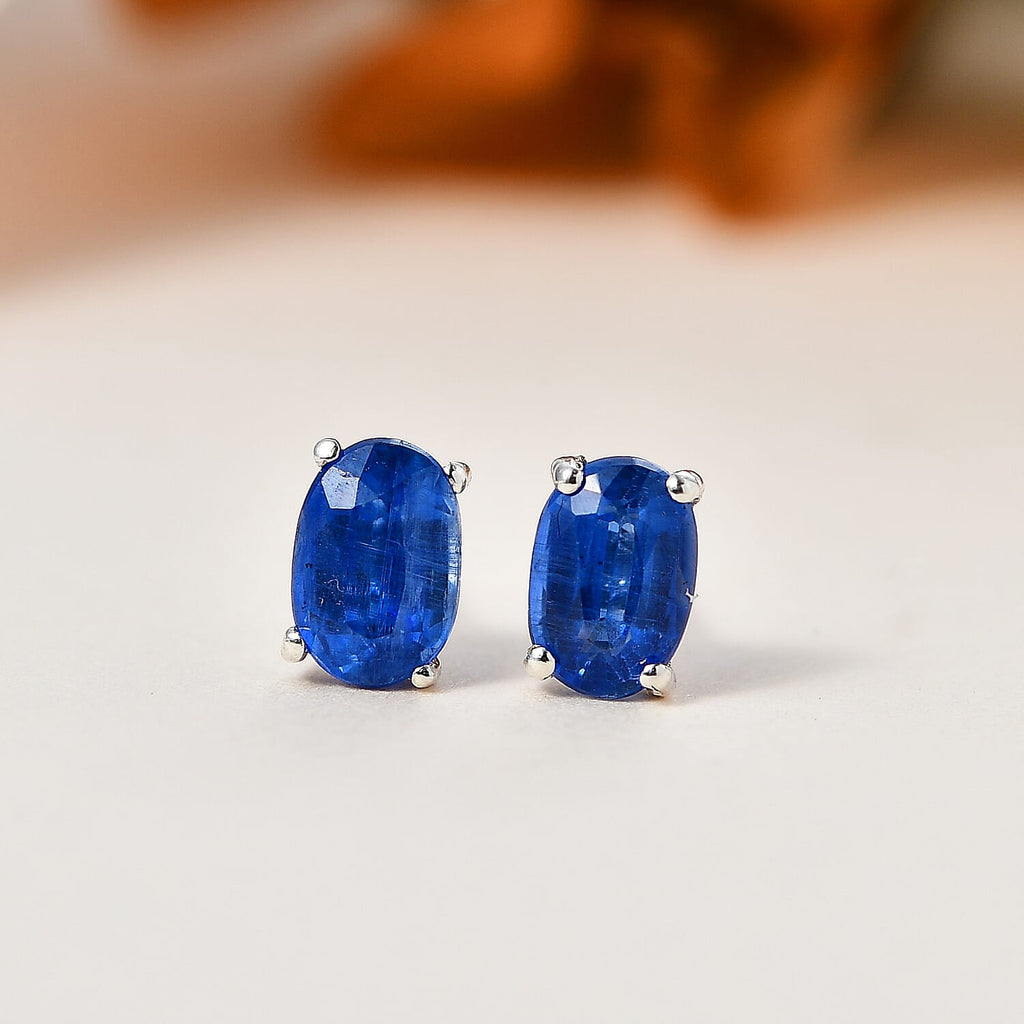 Natural Himalayan Kyanite Solitaire Stud Earrings With Push Back in Platinum Overlay Sterling Silver 1.26 Ct.