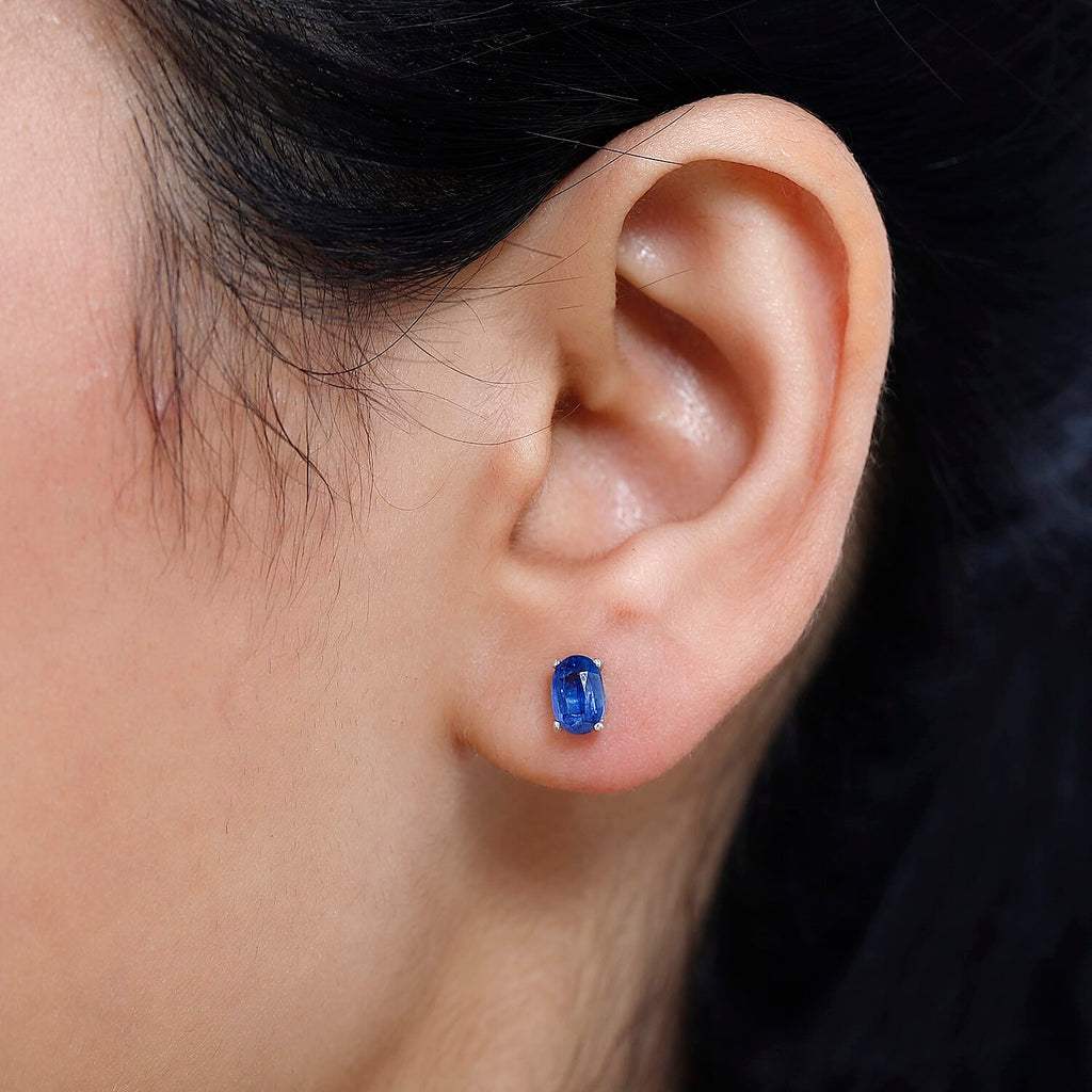 Natural Himalayan Kyanite Solitaire Stud Earrings With Push Back in Platinum Overlay Sterling Silver 1.26 Ct.