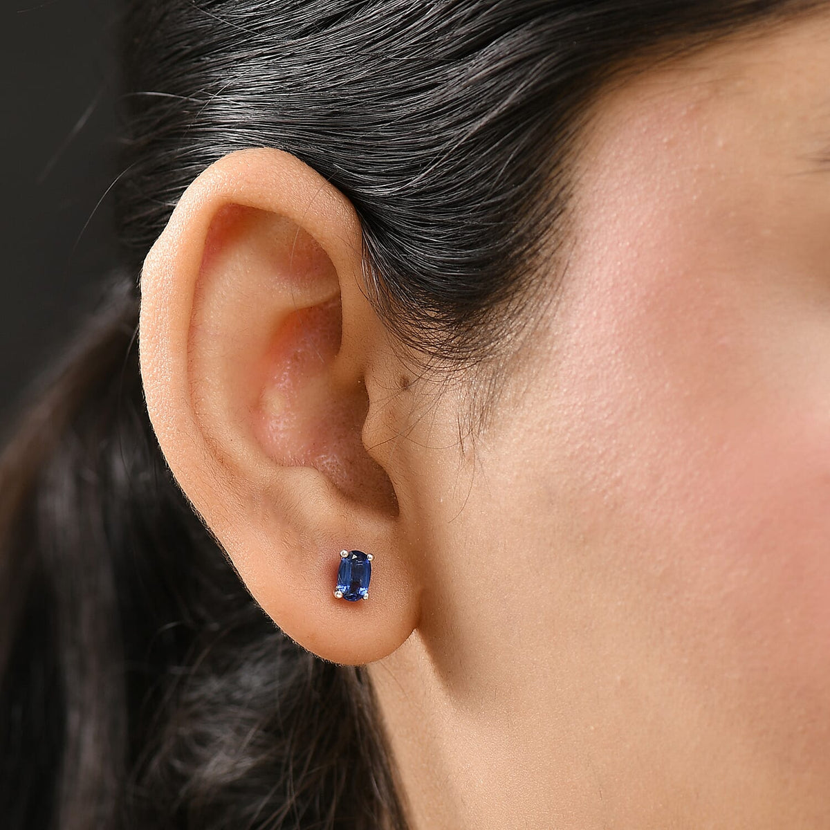 AAA Natural Kashmir Kyanite Solitaire Stud Push Post Earring with Push Back in Rhodium Overlay Sterling Silver 1.24 Ct. 8080424 3