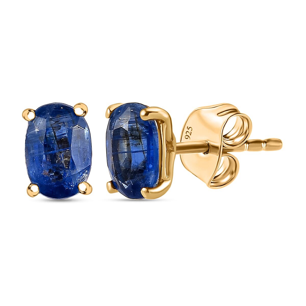 Natural Himalayan Kyanite Solitaire Stud Earrings with Push Back in 18K Vermeil Yellow Gold Plated Sterling Silver 1.20 Ct. V32521552 0