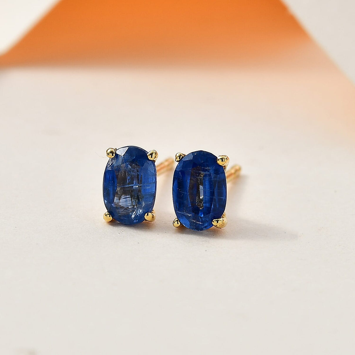 Natural Himalayan Kyanite Solitaire Stud Earrings with Push Back in 18K Vermeil Yellow Gold Plated Sterling Silver 1.20 Ct. V32521552 2