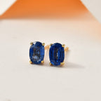 Natural Himalayan Kyanite Solitaire Stud Earrings in 18K Vermeil YG Plated Sterling Silver 1.20 Ct.