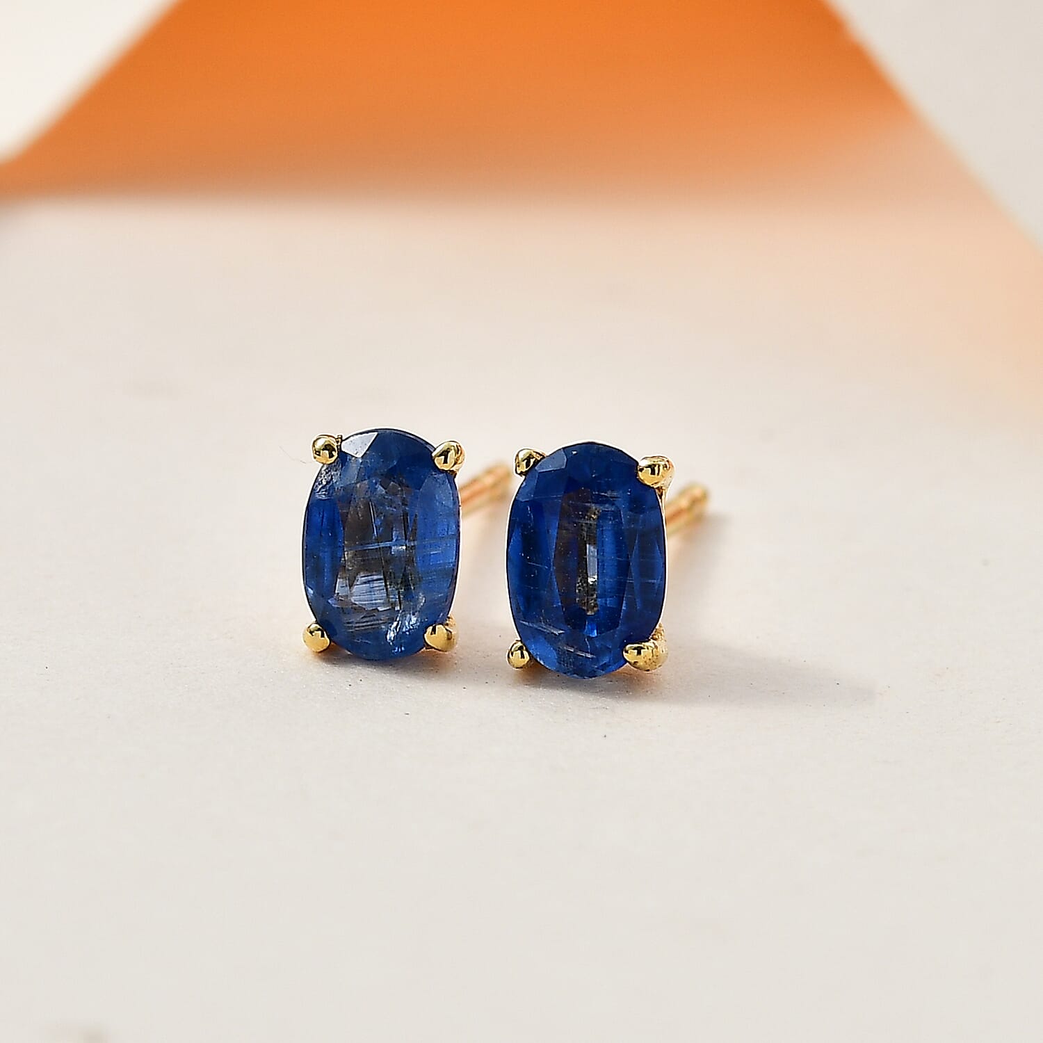 Natural Himalayan Kyanite Solitaire Stud Earrings with Push Back in 18K Vermeil Yellow Gold Plated Sterling Silver 1.20 Ct. V32521552 2
