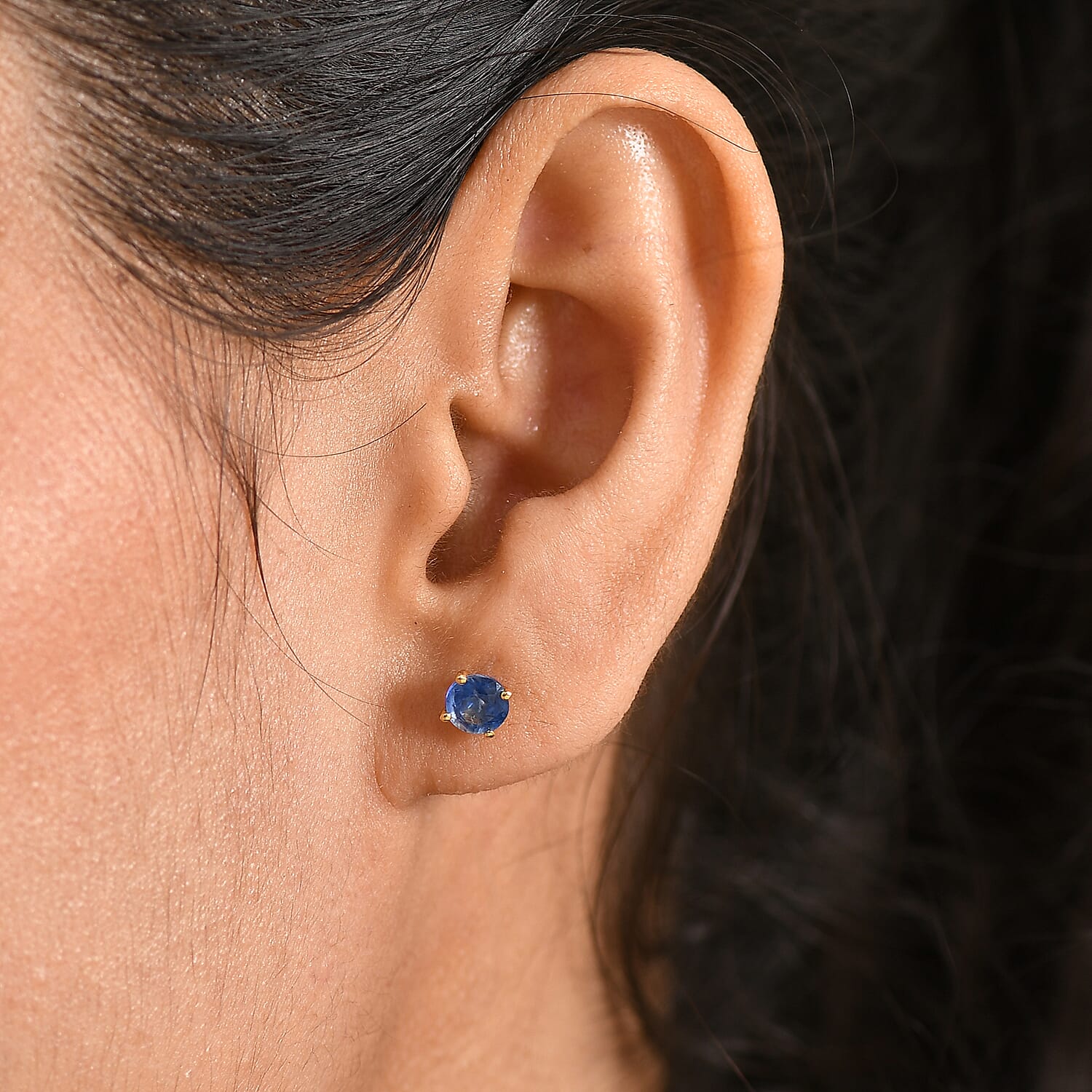 Kyanite Solitaire Stud Push Post Earring in Yellow Gold Plated Sterling Silver 1.36 Ct. 8433056 2