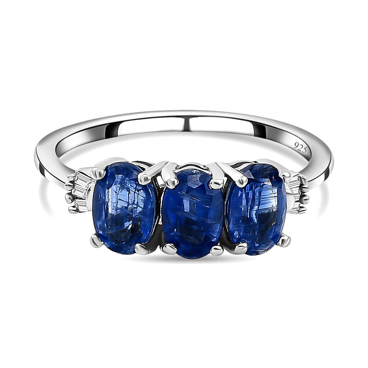 Kyanite Trilogy Ring with Diamond in Platinum Plated Sterling Silver 1.80 Ct. 8894923 0