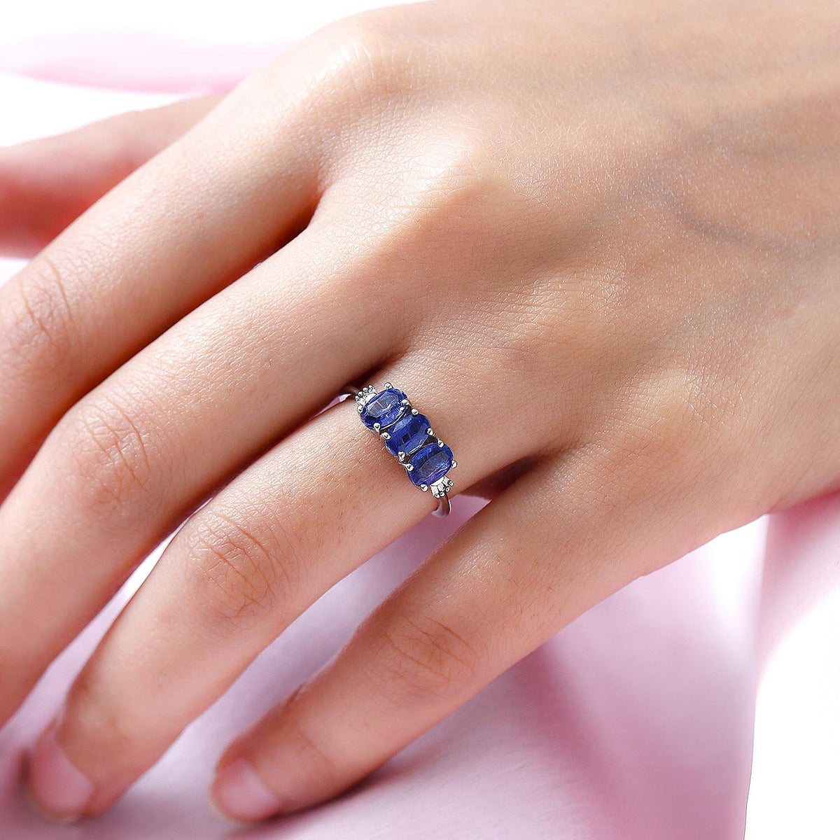 Kyanite Trilogy Ring with Diamond in Platinum Plated Sterling Silver 1.80 Ct. 8894923 3