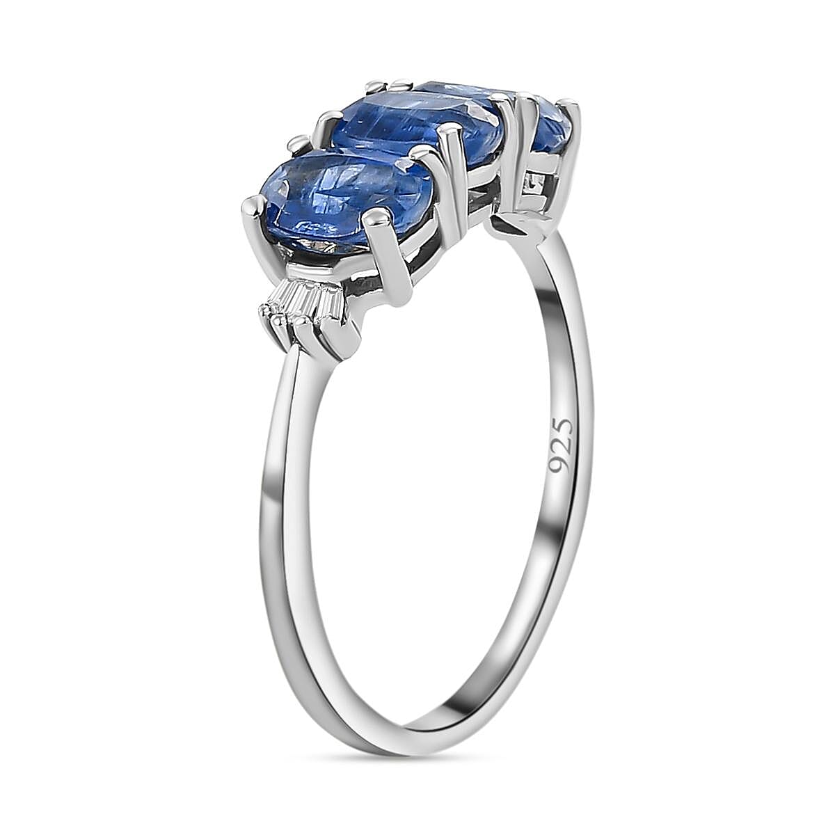 Kyanite Trilogy Ring with Diamond in Platinum Plated Sterling Silver 1.80 Ct. 8894923 4
