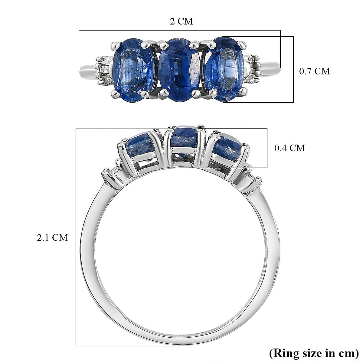 Kyanite Trilogy Ring with Diamond in Platinum Plated Sterling Silver 1.80 Ct. 8894923 6