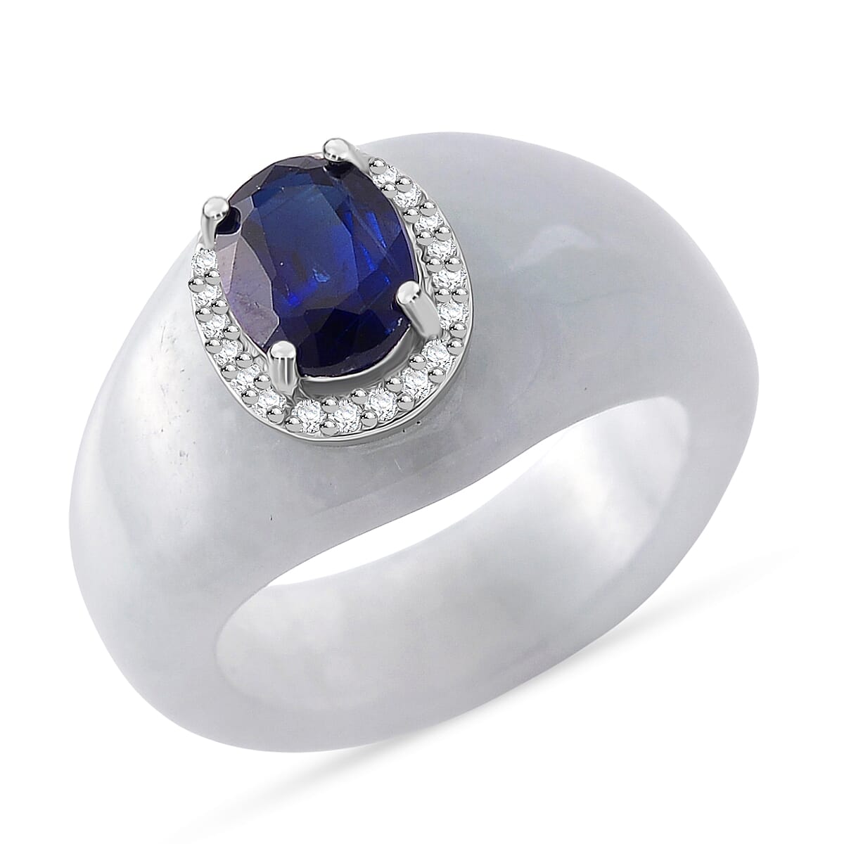 Kyanite, White Jade &amp; White Zircon Ring in Rhodium Overlay Sterling Silver 25.61 Ct. 8062418 0