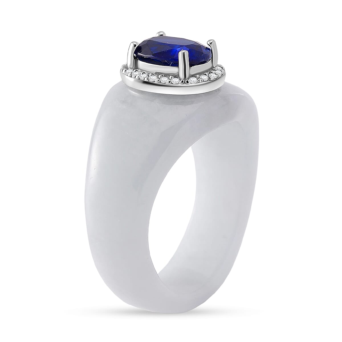 Kyanite, White Jade &amp; White Zircon Ring in Rhodium Overlay Sterling Silver 25.61 Ct. 8062418 4