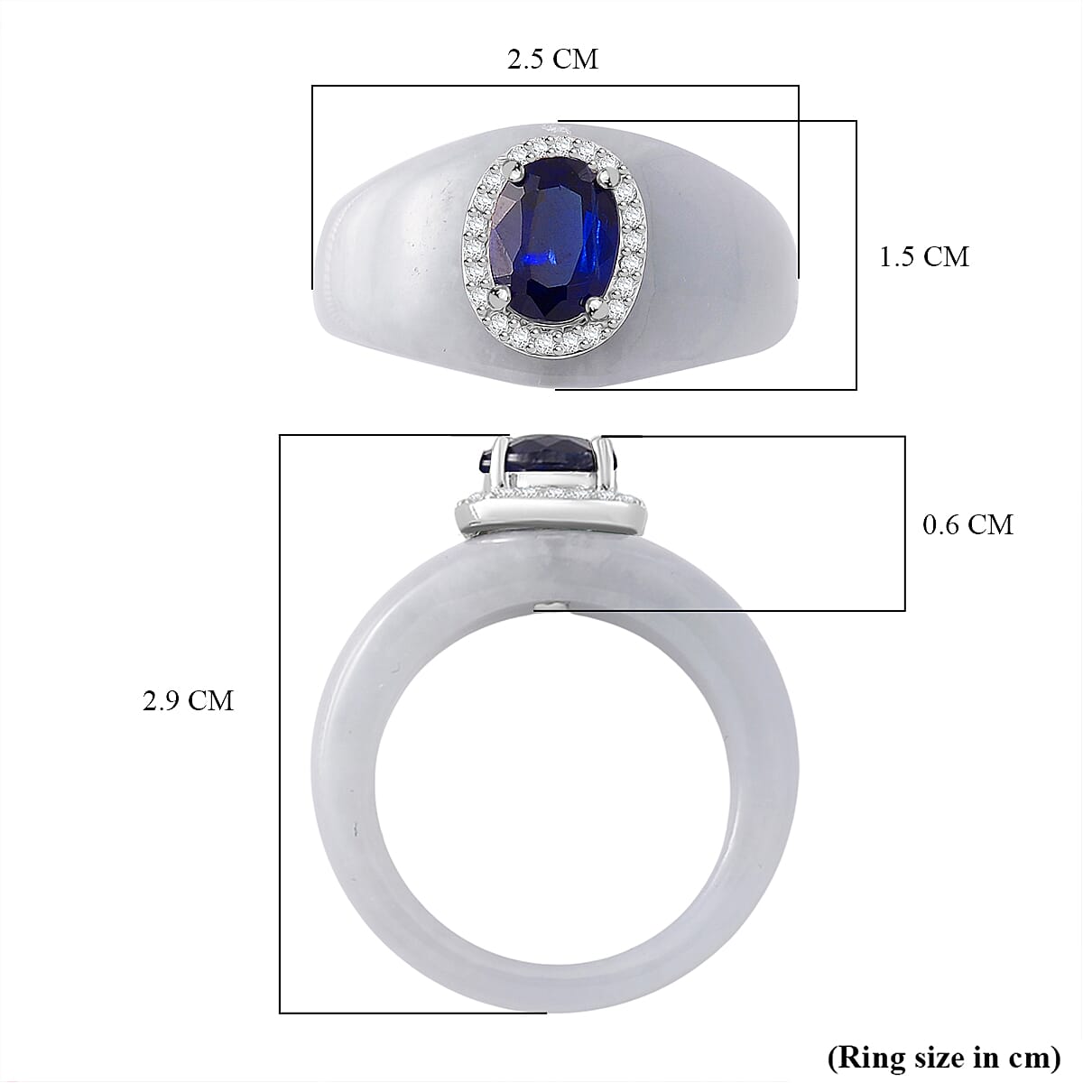 Kyanite, White Jade &amp; White Zircon Ring in Rhodium Overlay Sterling Silver 25.61 Ct. 8062418 6