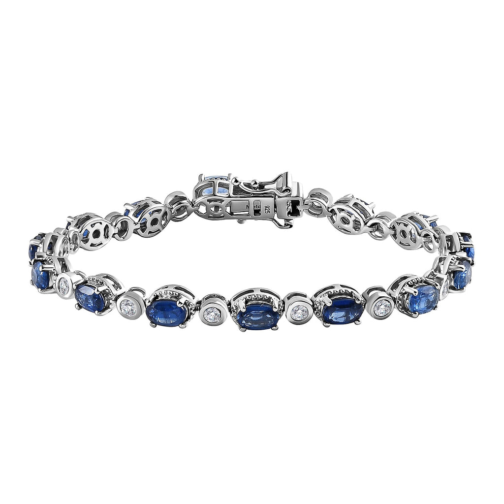 Natural Premium Kashmir Kyanite & Zircon Bracelet (Size - 8) in Platinum Overlay Sterling Silver 11.40 Ct,