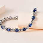 Natural Premium Kashmir Kyanite & Zircon Bracelet (Size - 8) in Platinum Overlay Sterling Silver 11.40 Ct,