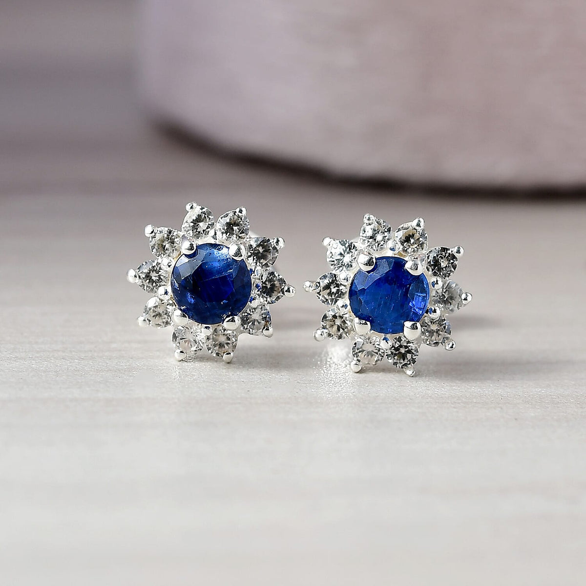 Kyanite &amp; White Zircon Cluster Earring Sterling Silver 1.36 Ct. V32713971 2