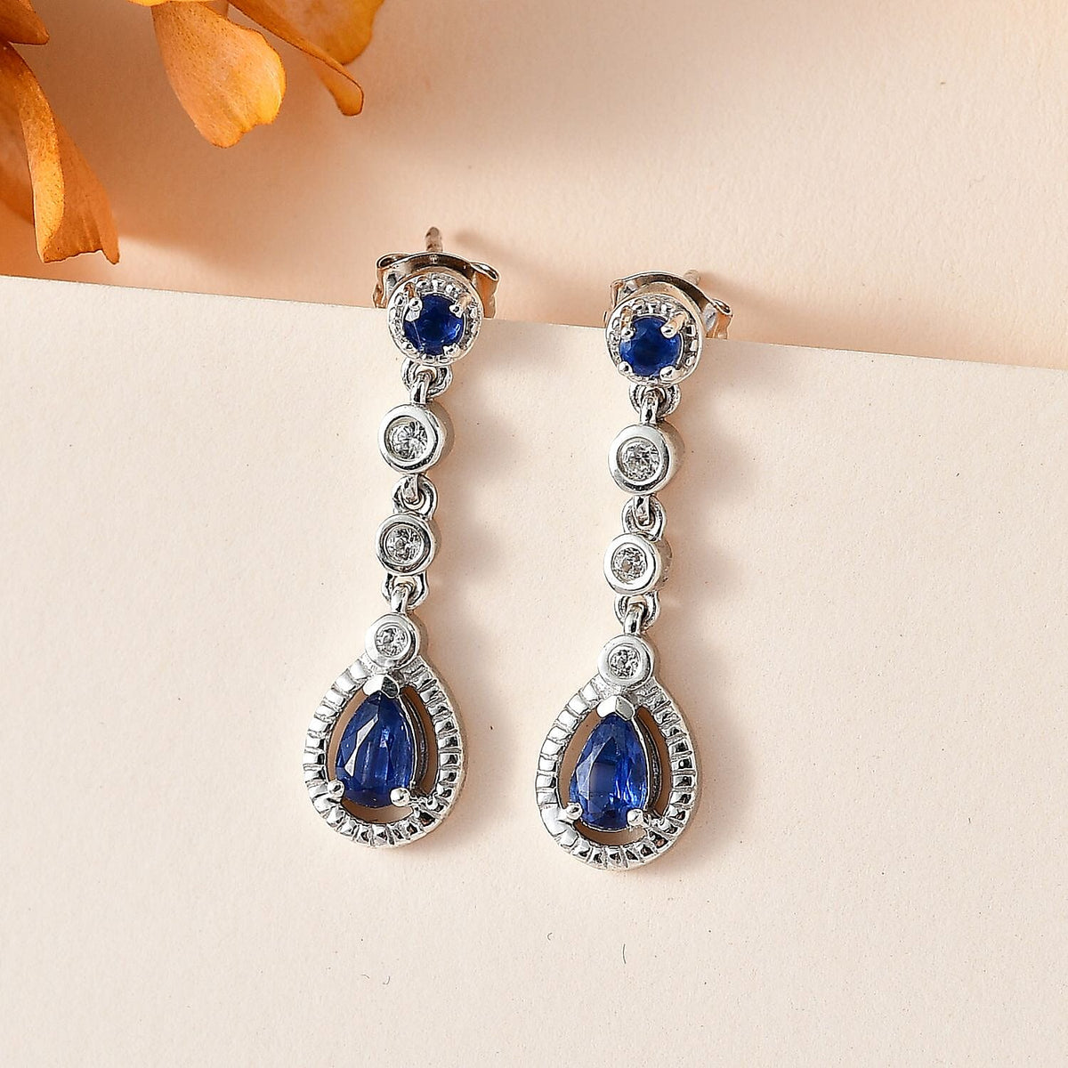 Natural Himalayan Kyanite &amp; Natural Zircon Dangle Earrings in Platinum Overlay Sterling Silver 1.60 Ct. 7721833 1