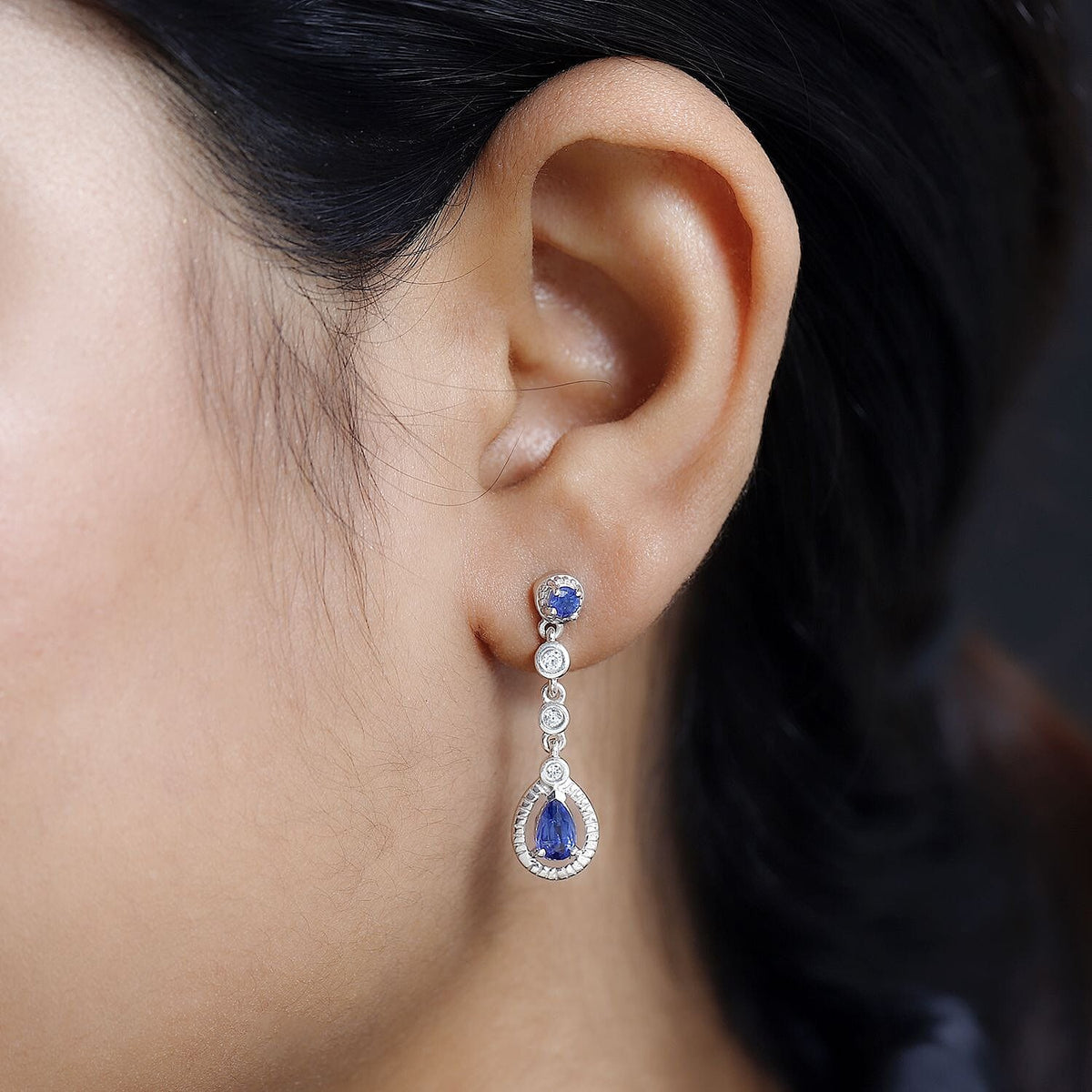 Natural Himalayan Kyanite &amp; Natural Zircon Dangle Earrings in Platinum Overlay Sterling Silver 1.60 Ct. 7721833 2