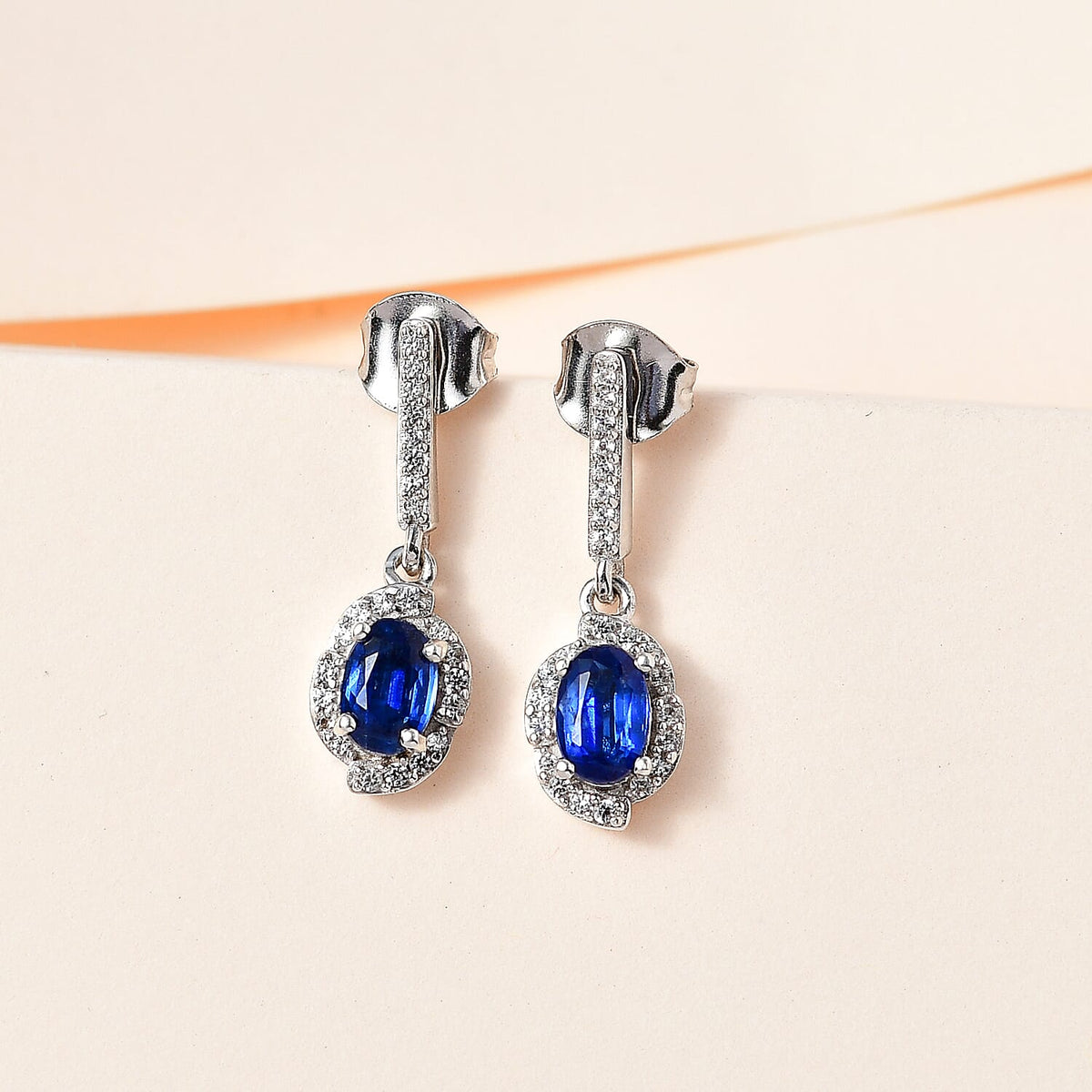 Natural Himalayan Kyanite &amp; Natural Zircon Earrings in Platinum Overlay Sterling Silver 1.60 Ct. 7722869 1